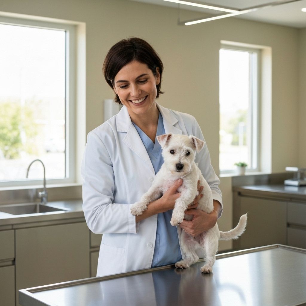 Veterinária cuidando de cachorro